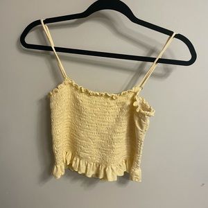 Yellow Ruffled Shirred Crop Top